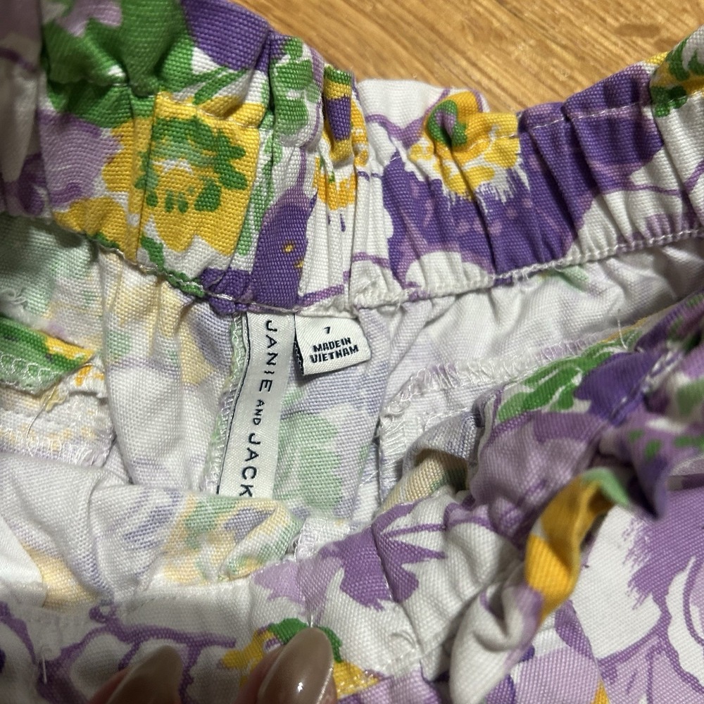 Janie & Jack Girls Purple Floral Shorts Lavender Elastic Waist Belted Size 7 - Picture 3 of 6